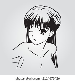 Anime girl with closed eye. Vinyl stickers. Girl from manga.
