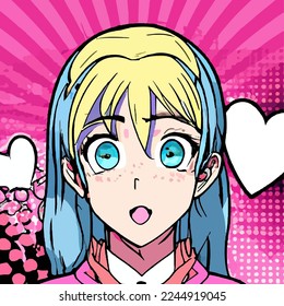 Anime Girl Comic Girl Manga Illustration With Hearth valentine's day