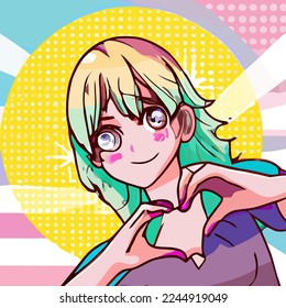 Anime Girl Comic Girl Manga Illustration With Hearth valentine's day