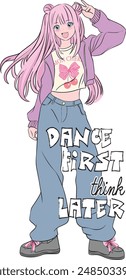 Anime girl with coquette style, Slogan graphic, Trendy Illustrated artwork, Manga style