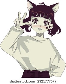 Anime girl with dark bob hair .Original anime character