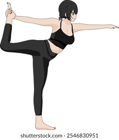 Anime chica haciendo Danza Pose Yoga Vector Señor de la danza Pose ilustración