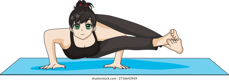 Anime Girl Doing Eight-Angle Pose Vector del Día Internacional del Yoga