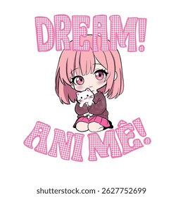 anime girl drawing. girl tshirt print pattern