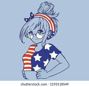 anime girl dressed as american flag