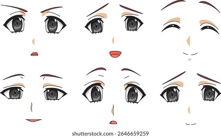 Anime Girl Face Expression Vector