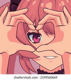 anime girl face and making heart