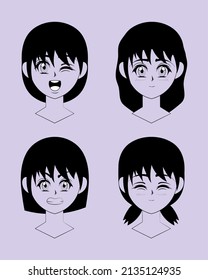 anime girl faces comic set