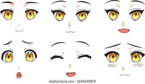 Anime Girl Front View Face Expression Vector