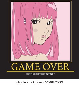 Anime girl graphic print with Game over screen-Vektor