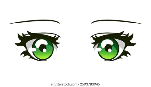 Anime girl green eyes with lashes. Beautiful cartoon manga anime eyes. Vector illustration