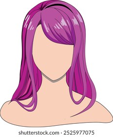 Anime menina cabelo isolado no fundo branco cor rosa vetor ilustração