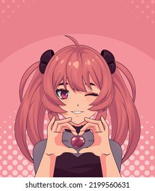 anime girl with heart, vector design