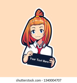 Anime Girl Holding Sign In School Uniform Logo Illustration