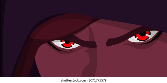 Anime Girl In The Hood With Red Eyes. Web Banner For Anime, Manga, Cartoon