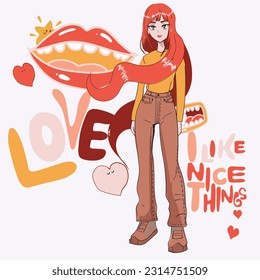 Anime Girl illustration with J slogan. Vector graphic design for t-shirt.