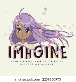 Anime Girl illustration with slogan. JVector graphic design for t-shirt.