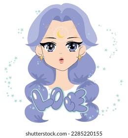 Anime Girl illustration with slogan. JVector graphic design for t-shirt. cute girl drawing