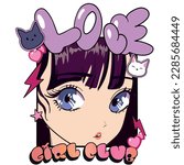 Anime Girl illustration with slogan. Vector graphic design for t-shirt. Beautiful girl drawing