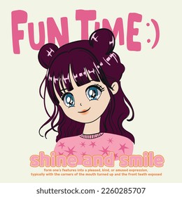 Anime Girl illustration with slogan. Vector graphic design for t-shirt.