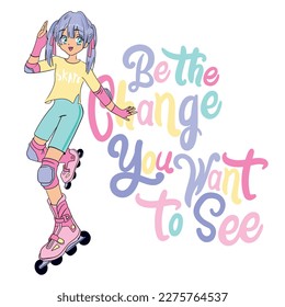 Anime Girl illustration with slogan. Vector graphic design for t-shirt. skater girl drawing. cute girl illustration.