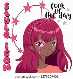 Anime Girl illustration with slogan.  Vector graphic design for t-shirt. style girl drawing. Look of the day. Girl with make up. fashion girl drawing