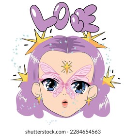 Anime Girl illustration with slogan. Vector graphic design for t-shirt. Cute girl drawing