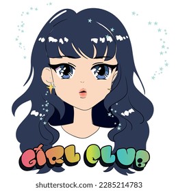 Anime Girl illustration with slogan. Vector graphic design for t-shirt. Cute girl drawing