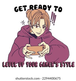 Anime Girl illustration with  slogan. Vector graphic design for t-shirt. gamer kid drawing