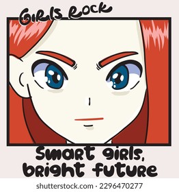 Anime Girl illustration with slogan.  Vector graphic design for t-shirt. Cute girl drawing