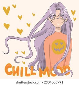 Anime Girl illustration with slogan. Vector graphic design for t-shirt. Cute girl drawing