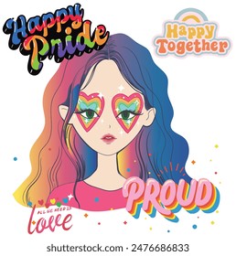 Anime Girl illustration with  slogan. Vector graphic design for t-shirt. Happy Pride