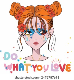 Anime Girl illustration with slogan. Vector graphic design for t-shirt. Colorful drawing