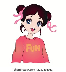 Anime Girl illustration. Vector graphic design for t-shirt.