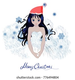Anime girl looks as Snow Maiden / Merry Christmas