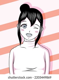 anime girl in pink background