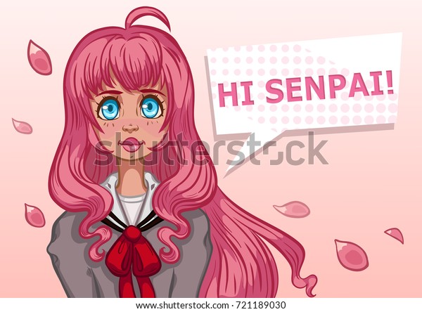Anime Girl Pink Hair On Pink Stock Vektorgrafik Lizenzfrei