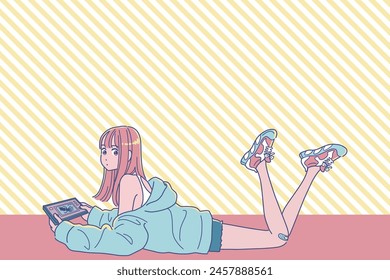 Chica anime jugando un juego retro