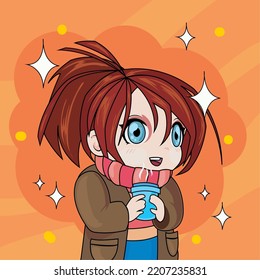 anime girl poster holding a drink