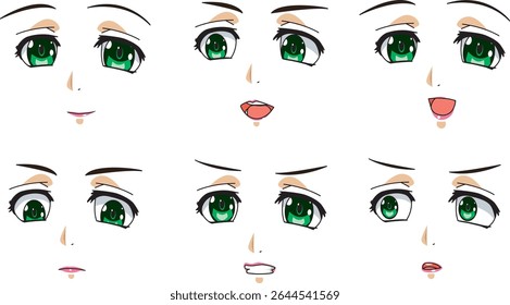 Anime Girl Side View Face Expression Set Vector
