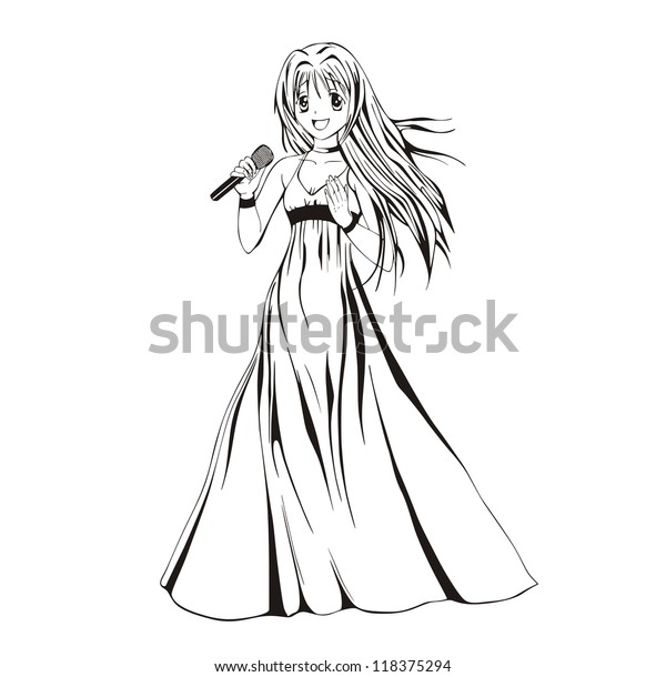 Anime Girl Singer Black White Vector Stock Vector Royalty
