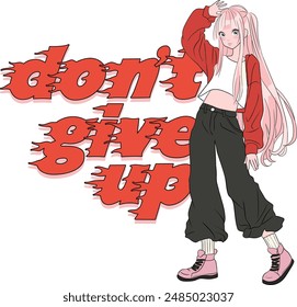 Anime girl with slogan, manga style