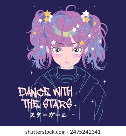 Anime girl with slogan. Meaning of japanese word 'Star girl'