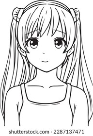 Anime girl smiling, vector coloring for children