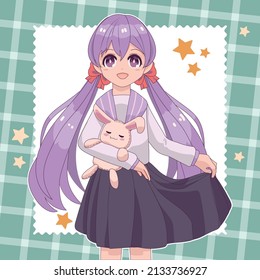 anime girl with toy rabbit, design