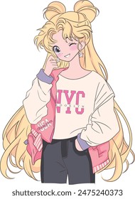 Anime girl with varsity style