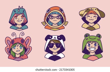 paquete de iconos vectoriales de anime girl