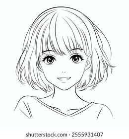 Anime Girl Vector Line Art Portrait