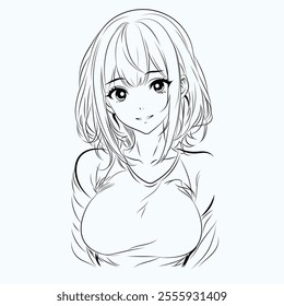 Anime Girl Vector Line Art Portrait