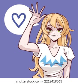 anime girl waving hand, design